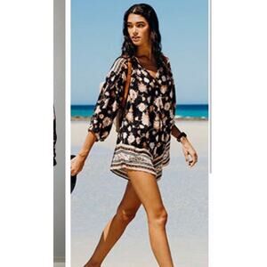 New w tags Rip Curl Surf Gypsy Romper XS Black Floral Surf Cover up boho beach